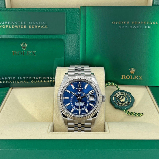 Rolex Replica Watch Sky-Dweller Stainless Steel and 18k White Gold Blue 42mm Jubilee, 326934-0004