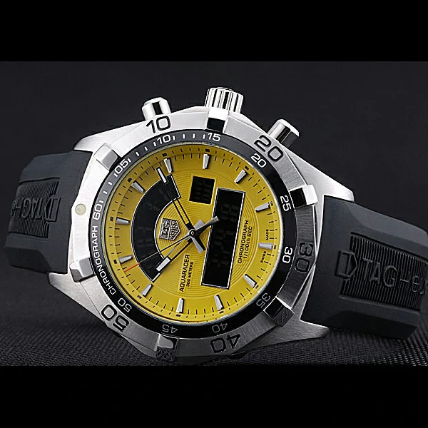 Tag Heuer Aquaracer Chronotimer Yellow Dial Black Rubber Band new60310