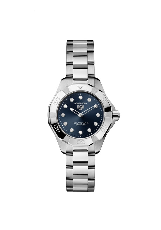 TAG Heuer Aquaracer Professional 100 Solargraph, Stainless Steel and Diamonds set, Solar Quartz, 28 mm, WBP141E.BA0049