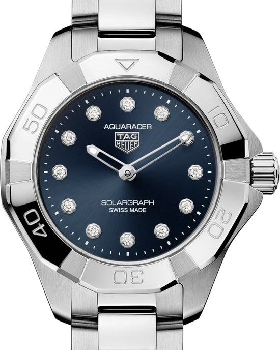 TAG Heuer Aquaracer Professional 100 Solargraph, Stainless Steel and Diamonds set, Solar Quartz, 28 mm, WBP141E.BA0049