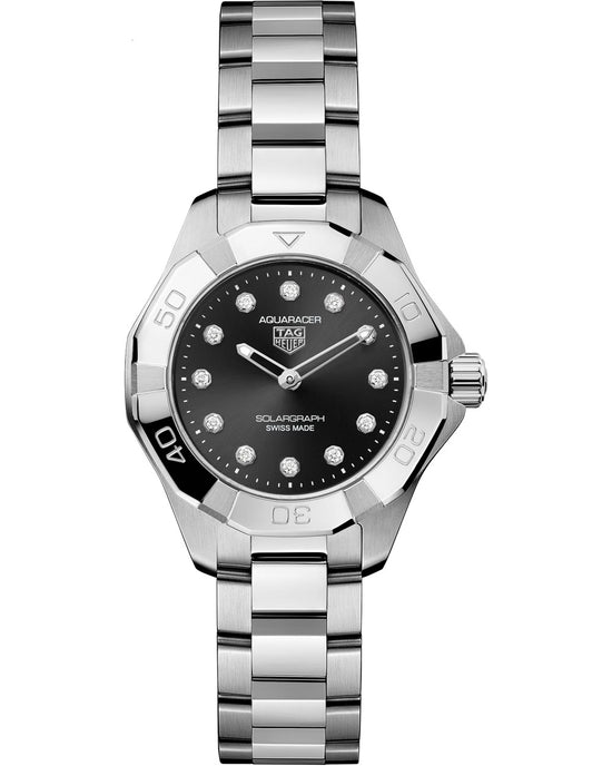 TAG Heuer Aquaracer Professional 100 Solargraph, Stainless Steel and Diamonds set, Solar Quartz, 28 mm, WBP141G.BA0049
