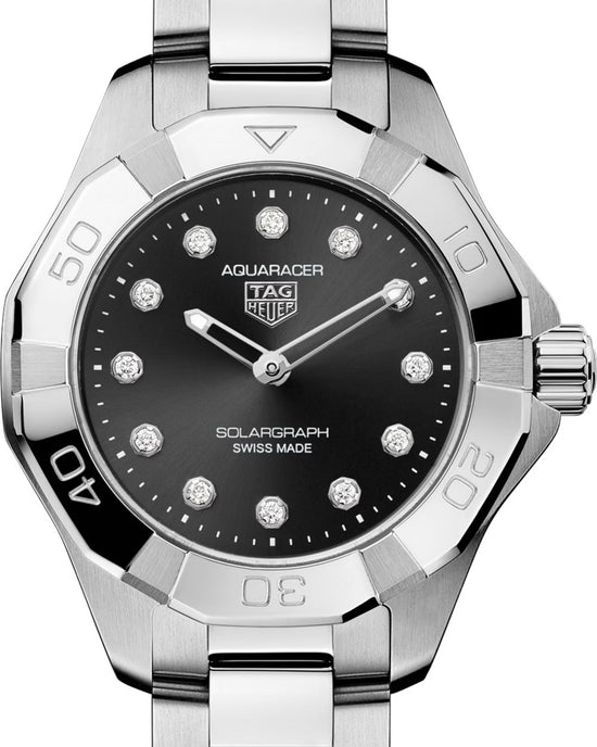TAG Heuer Aquaracer Professional 100 Solargraph, Stainless Steel and Diamonds set, Solar Quartz, 28 mm, WBP141G.BA0049