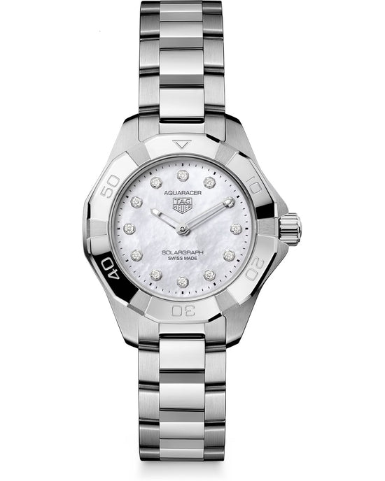 TAG Heuer Aquaracer Professional 100 Solargraph, Stainless Steel and Diamonds set, Solar Quartz, 28 mm, WBP141H.BA0049