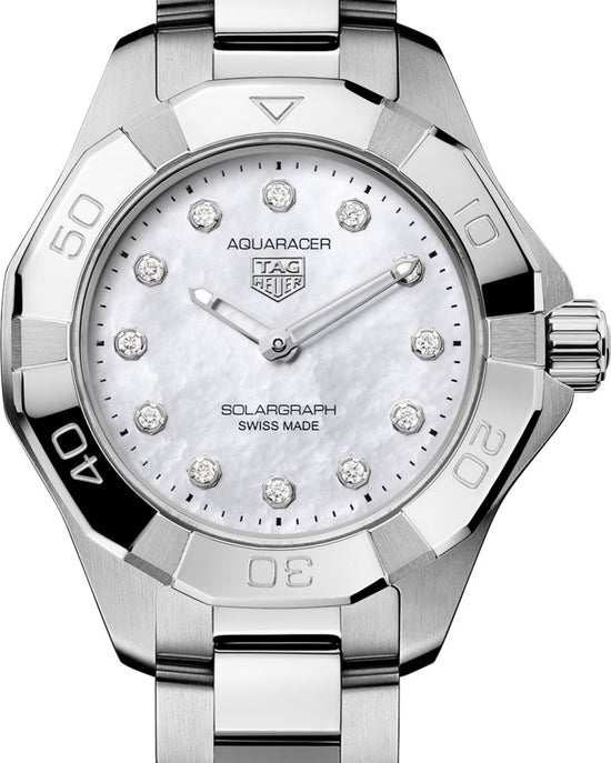 TAG Heuer Aquaracer Professional 100 Solargraph, Stainless Steel and Diamonds set, Solar Quartz, 28 mm, WBP141H.BA0049