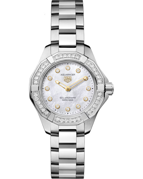 TAG Heuer Aquaracer Professional 100 Solargraph, Stainless Steel and Diamonds set, Solar Quartz, 28 mm, WBP141J.BA0049