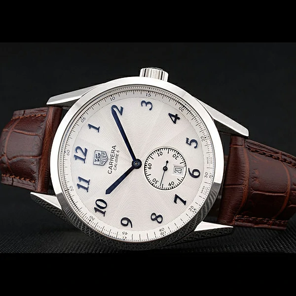 Tag Heuer Carerra Calibre 6 White Dial Stainless Steel Bezel Brown Leather Band new60057