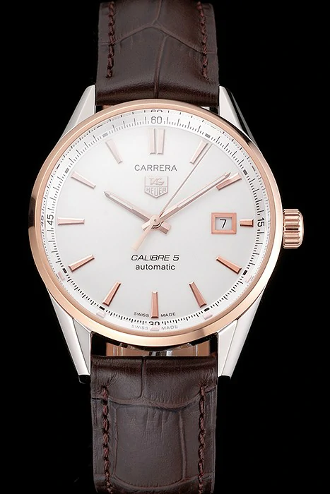 Tag Heuer Carrera Calibre 5 White Dial Rose Gold Case Brown Leather Strap new121632