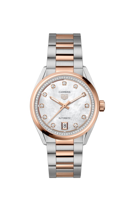TAG Heuer Carrera Calibre 7 Date, Stainless Steel and 18k Rose Gold set with Diamonds, 36mm, WBN2351.BD0000