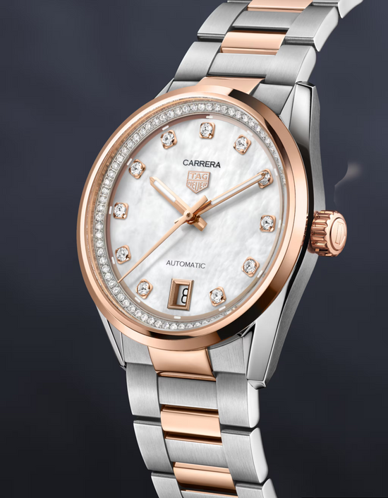 TAG Heuer Carrera Calibre 7 Date, Stainless Steel and 18k Rose Gold set with Diamonds, 36mm, WBN2351.BD0000