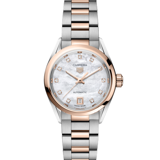 TAG Heuer Carrera Calibre 9 Date, Stainless Steel and 18k Rose Gold set with Diamonds, 29mm, WBN2450.BD0569