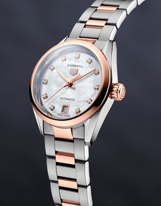 TAG Heuer Carrera Calibre 9 Date, Stainless Steel and 18k Rose Gold set with Diamonds, 29mm, WBN2450.BD0569