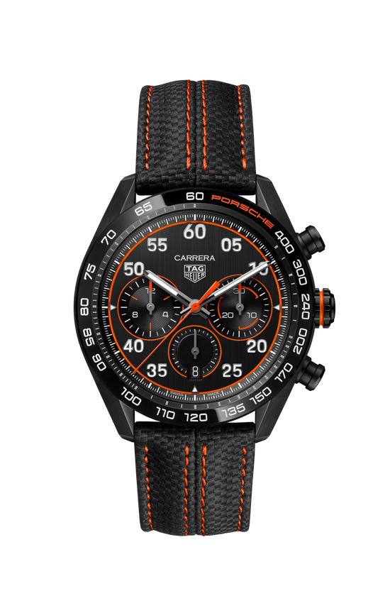 TAG Heuer Carrera Chronograph x Porsche Orange Racing Special Edition, DLC-coated Stainless Steel, 44mm, CBN2A1M.FC6526