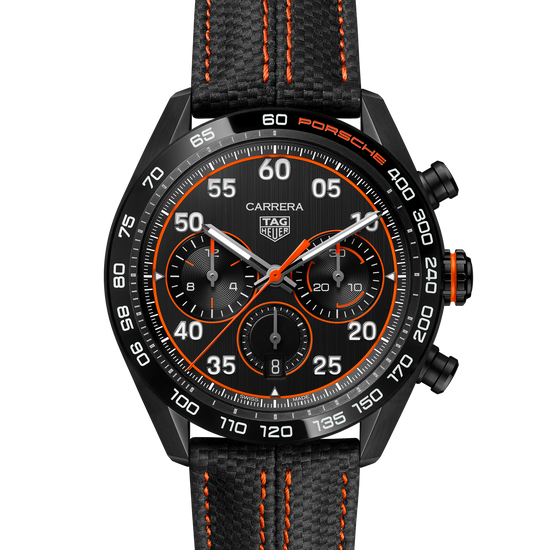 TAG Heuer Carrera Chronograph x Porsche Orange Racing Special Edition, DLC-coated Stainless Steel, 44mm, CBN2A1M.FC6526