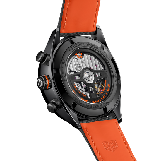 TAG Heuer Carrera Chronograph x Porsche Orange Racing Special Edition, DLC-coated Stainless Steel, 44mm, CBN2A1M.FC6526