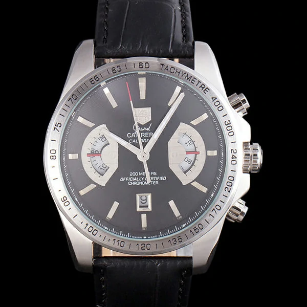 Tag Heuer Carrera Tachymeter Bezel Black Dial Black Leather Strap new58251