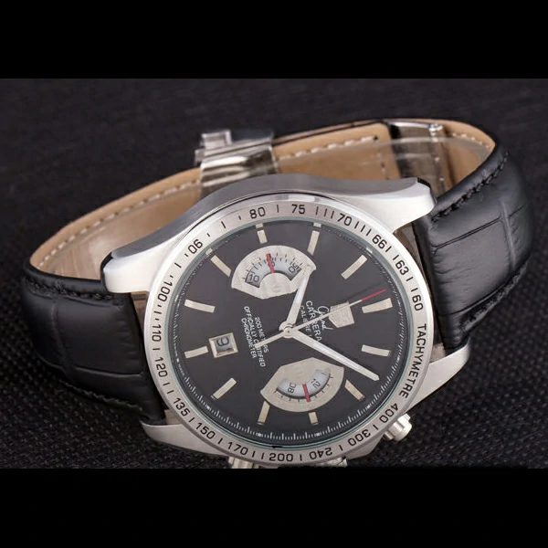 Tag Heuer Carrera Tachymeter Bezel Black Dial Black Leather Strap new58251