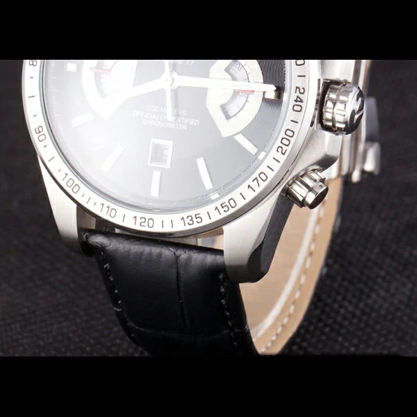 Tag Heuer Carrera Tachymeter Bezel Black Dial Black Leather Strap new58251