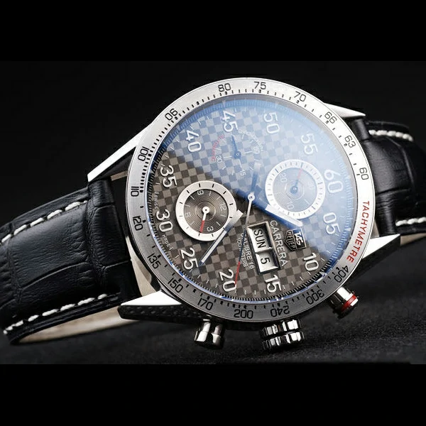 Tag Heuer Carrera Tachymeter Bezel Black Leather Strap Checkered Brown Dial new58076
