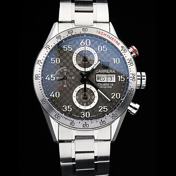 Tag Heuer Carrera Tachymeter Bezel Stainless Steel Checkered Brown Dial new58081