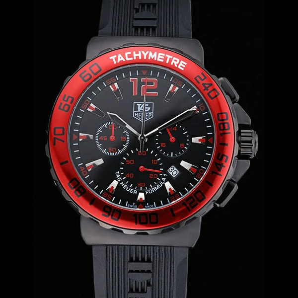 Tag Heuer Formula 1 Chronograph Black Dial Red Bezel Red Numerals new60301