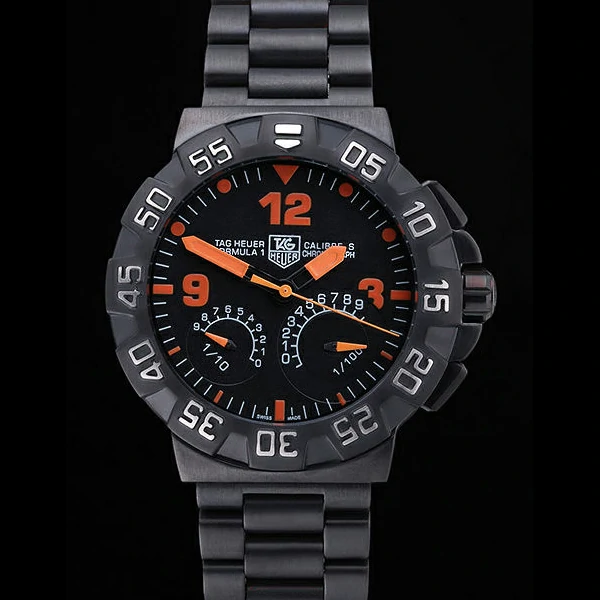 Tag Heuer Formula One Calibre S Black Dial Orange Numerals Ion Plated Steinless Steel Bracelet new60196