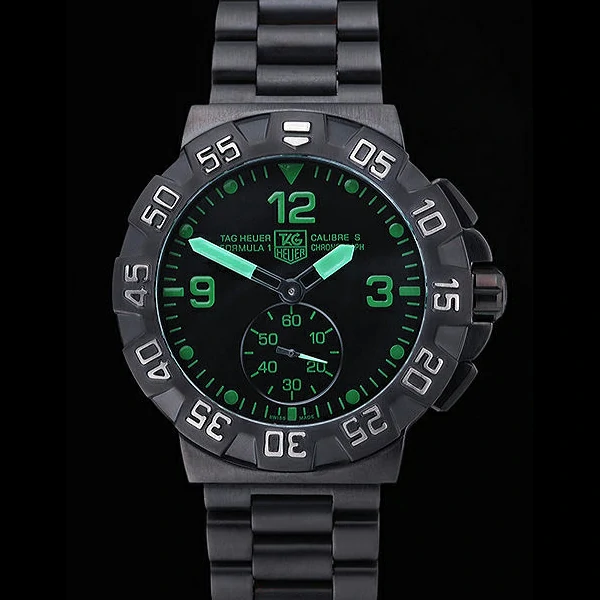 Tag Heuer Formula One Grande Date Black Dial Green Numerals Ion Plated Steinless Steel Bracelet new60190