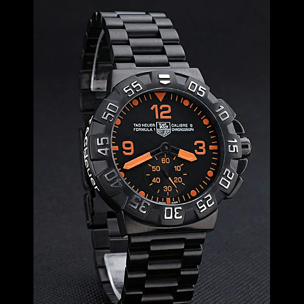 Tag Heuer Formula One Grande Date Black Dial Orange Numerals Ion Plated Steinless Steel Bracele new60191