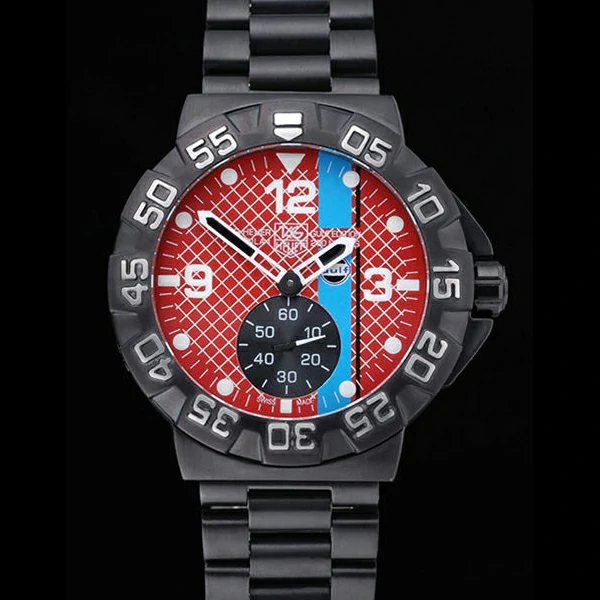 Tag Heuer Formula One Special Gulf Edition Red And Blue Dial Ion Plated Steinless Steel Bracele new60186