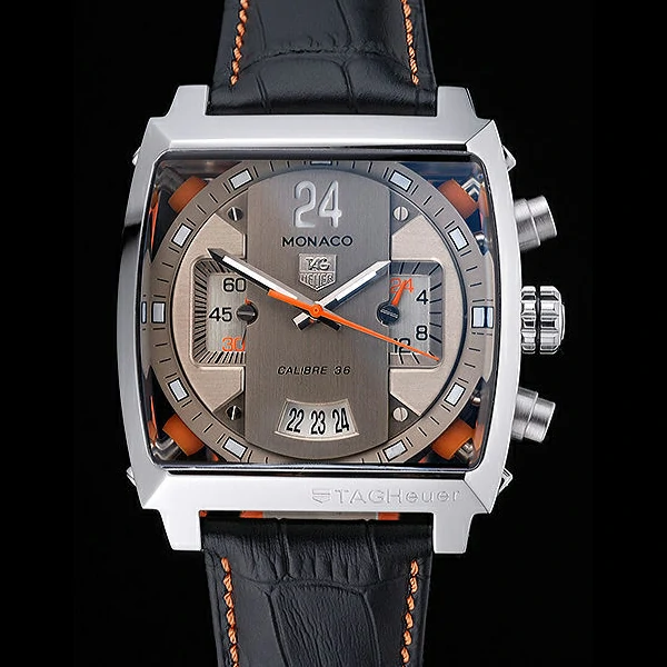 Tag Heuer Monaco 24 Calibre 36 Chronograph Gold And Beige Dial Black Leather Strap new60170