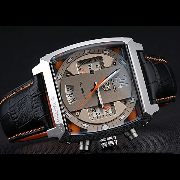 Tag Heuer Monaco 24 Calibre 36 Chronograph Gold And Beige Dial Black Leather Strap new60170