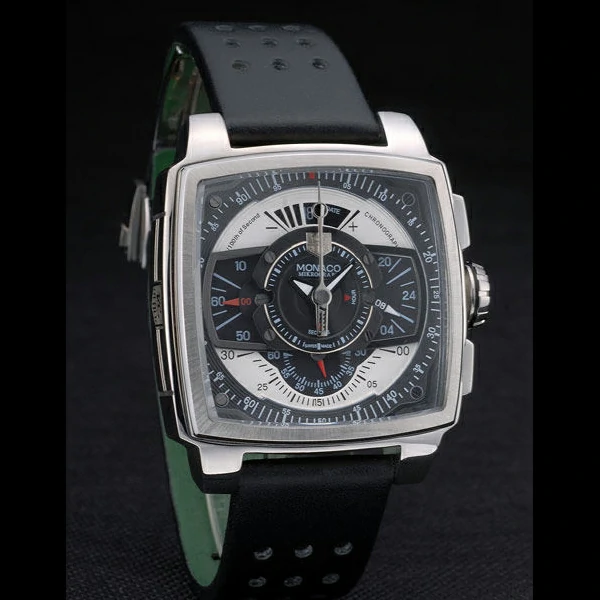 Tag Heuer Monaco Black Green Perforated Leather Strap Black Dial new59253