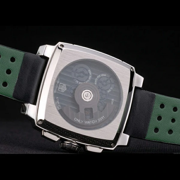 Tag Heuer Monaco Black Green Perforated Leather Strap Black Dial new59253
