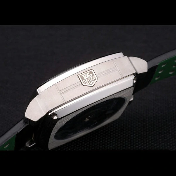 Tag Heuer Monaco Black Green Perforated Leather Strap White Dial new59251