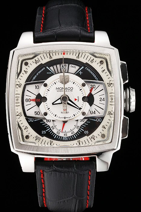 Tag Heuer Monaco Black Perforated Leather Strap White Dial new115413