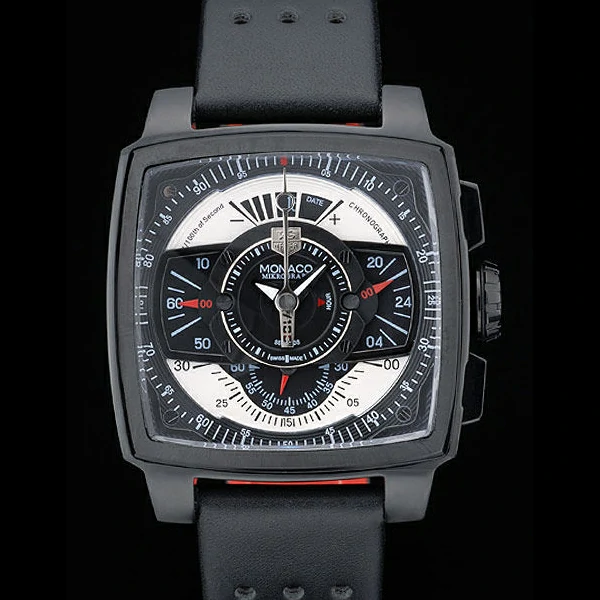 Tag Heuer Monaco Black Red Perforated Leather Strap Black Dial new59254
