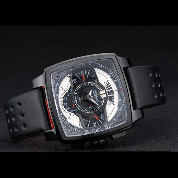 Tag Heuer Monaco Black Red Perforated Leather Strap Black Dial new59254