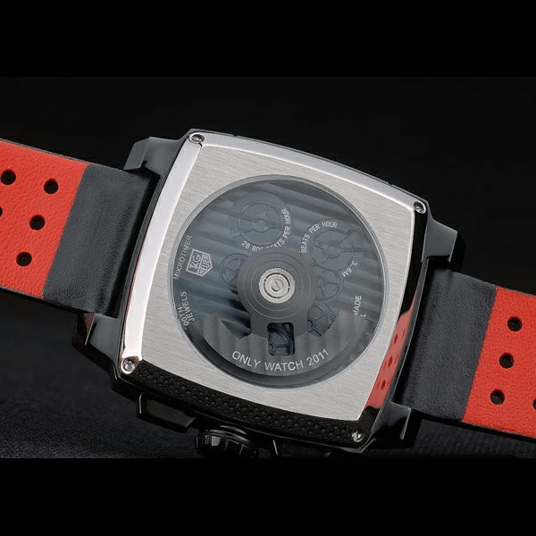Tag Heuer Monaco Black Red Perforated Leather Strap Black Dial new59254