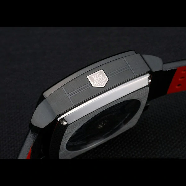 Tag Heuer Monaco Black Red Perforated Leather Strap White Dial new59252