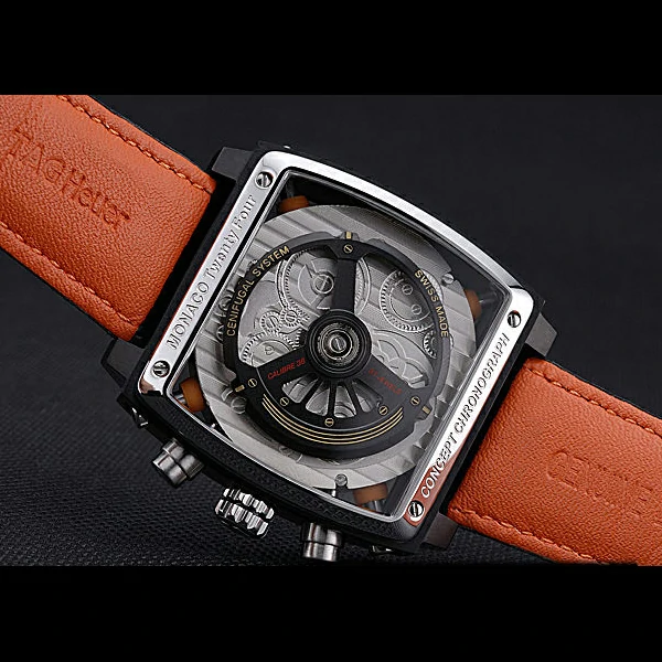 Tag Heuer Monaco Calibre 36 Blue And Orange Stripes Dial Black Leather Strap new60198