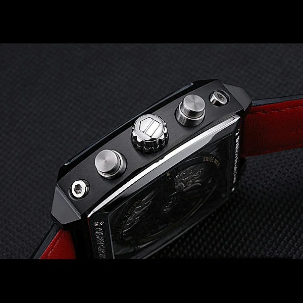 Tag Heuer Monaco Calibre 36 Blue And Red Dial Stripes Dial Black Leather Strap new60168