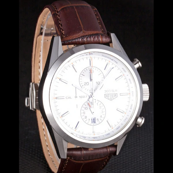 Tag Heuer SLR Brushed Stainless Steel Case Silver Dial Brown Leather Strap new58250