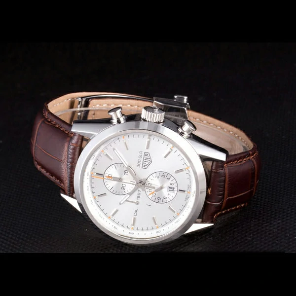 Tag Heuer SLR Brushed Stainless Steel Case Silver Dial Brown Leather Strap new58250