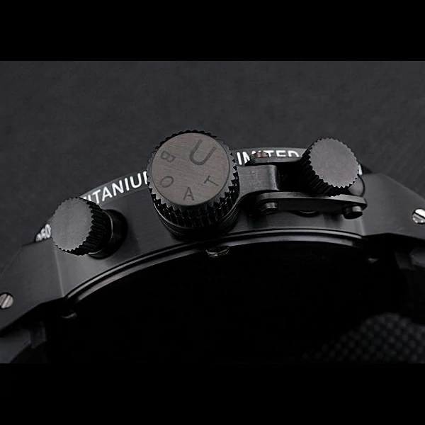 U Boat 1001 White On Black Dial Black Steel Case Black Leather Bracelet new60643