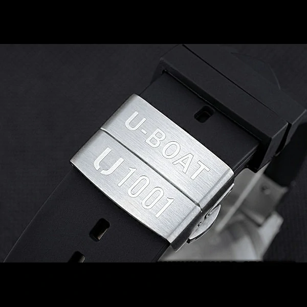 U Boat 1001 White On Black Dial Stainless Steel Case Rubber Bracelet new60632