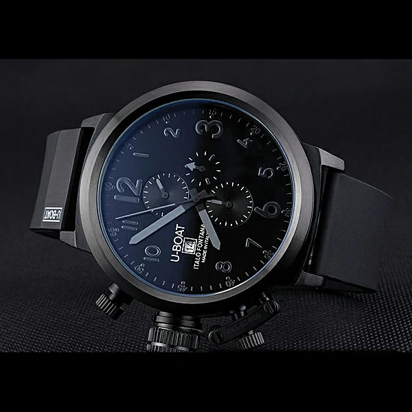 U Boat Flightdeck Black Dial Black Steel Case Black Rubber Bracelet new60639