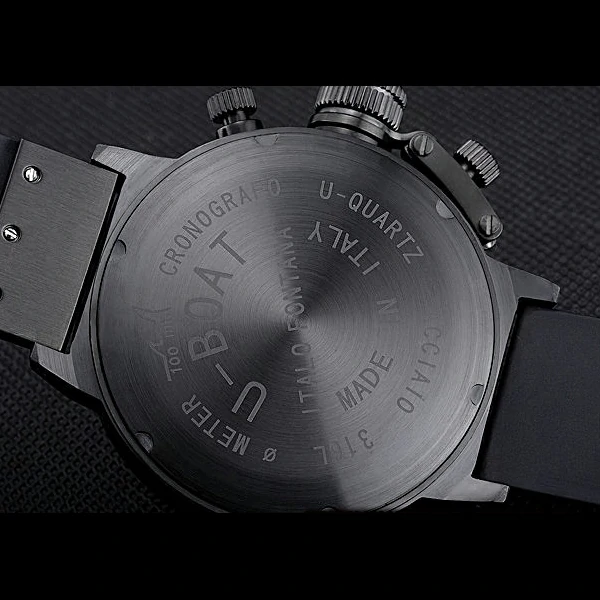 U Boat Flightdeck Black Dial Black Steel Case Black Rubber Bracelet new60639