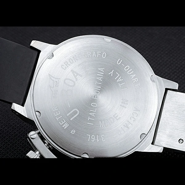 U Boat Italo Fontana Black Carbon Dial Grey Hour Marks Stainless Steel Case Rubber Bracelet new60633