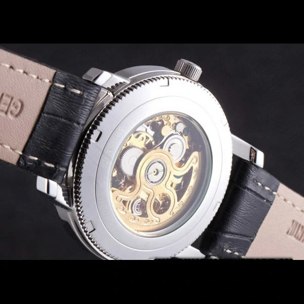 Vacheron Constantin Black Skeleton Watch With Silver Bezel and Black Leather Strap new59632