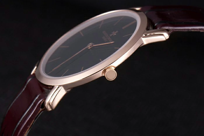Vacheron Constantin Patrimony Black Dial Rose Gold Case Rich Maroon Leather Bracelet new16601