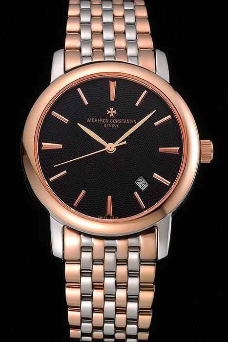 Vacheron Constantin Patrimony Black Dial Rose Gold Case Two Tone Bracelet new120865